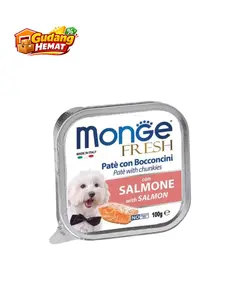 Monge Fresh Dog Food Salmon 100g | Wet Food Anjing Pate with Chunkies Rasa Salmon