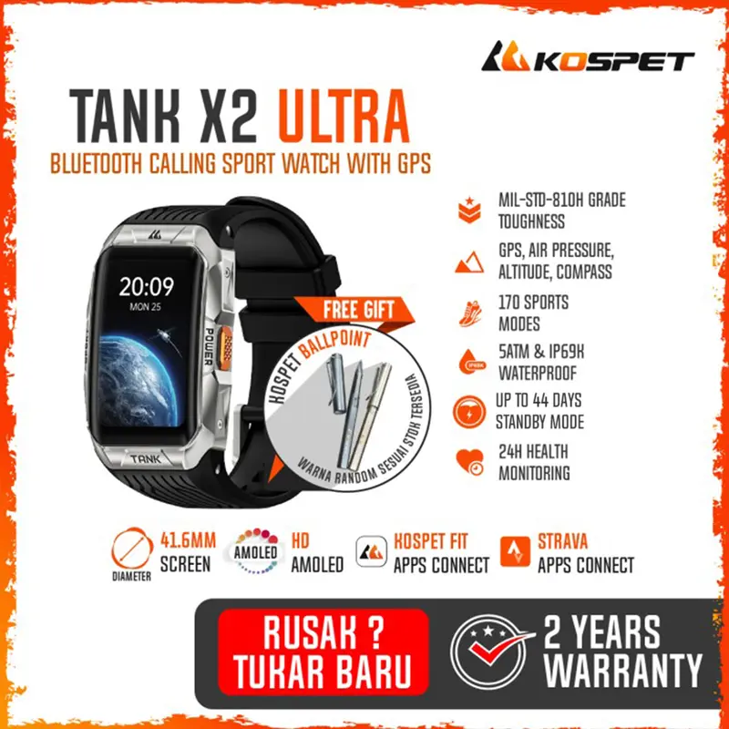 Kospet Tank X2 Ultra Bluetooth Calling Rugged Sport Smartwatch Smartband GPS 1.64" Amoled Fitness Tracker 5ATM 1