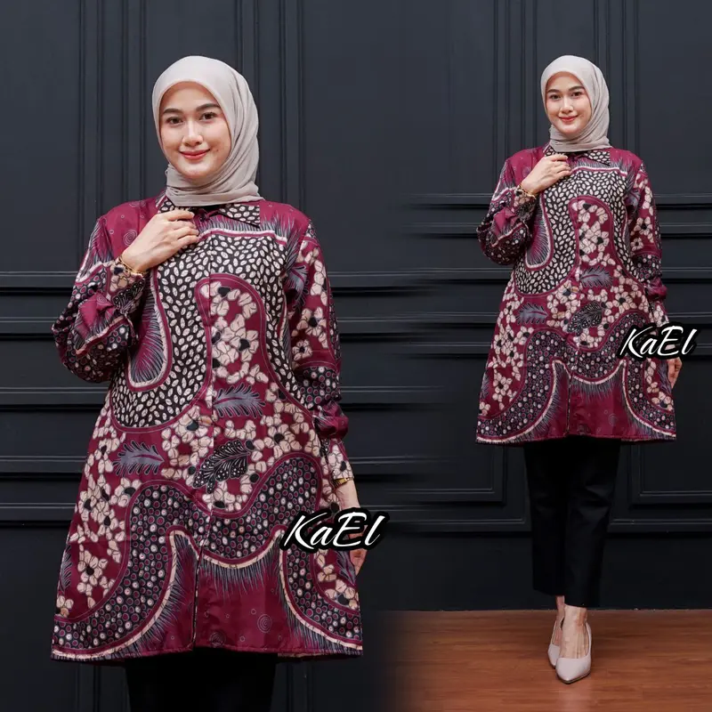 Baju Batik Ayah dan Anak Laki-Laki WATU Maroon - Ukuran M-XXL - Ibu, Katun Keluarga Dewasa Gamis Couple 5