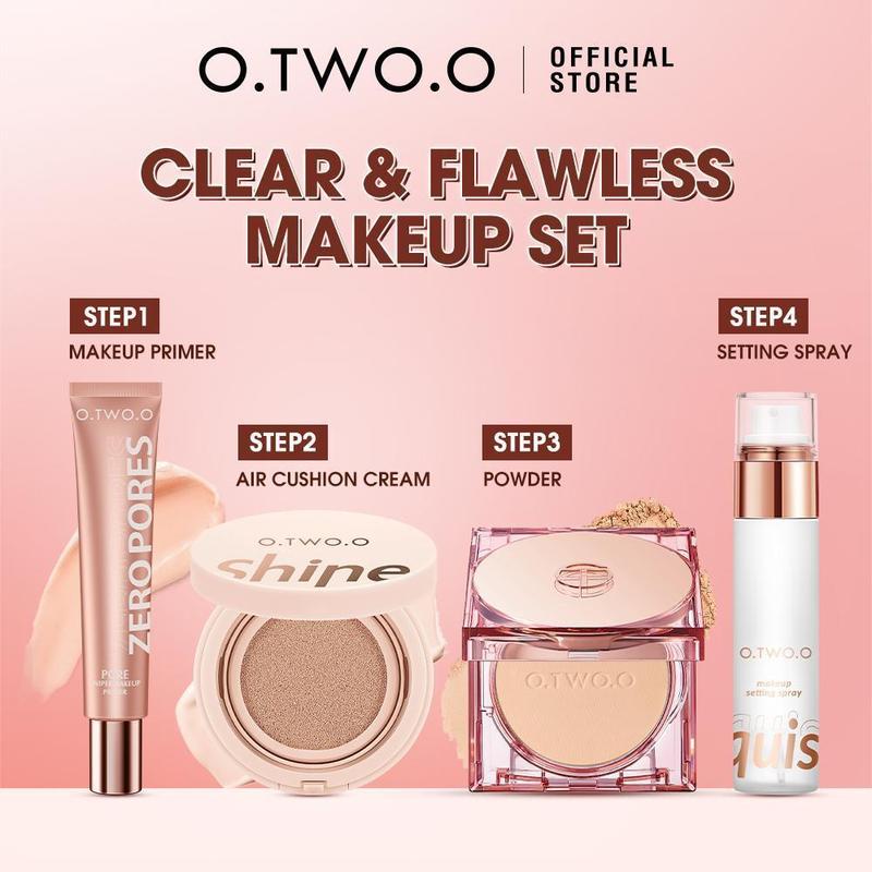 Product Introduction of 【TD-LIVE】O.TWO.O Invisible Pore Soft Focus Makeup Primer&Vitality New Skin Cushion BB Cream&Mist Mirror Locking Powder&Fine Mist Makeup Setting Spray Cosmetic 0