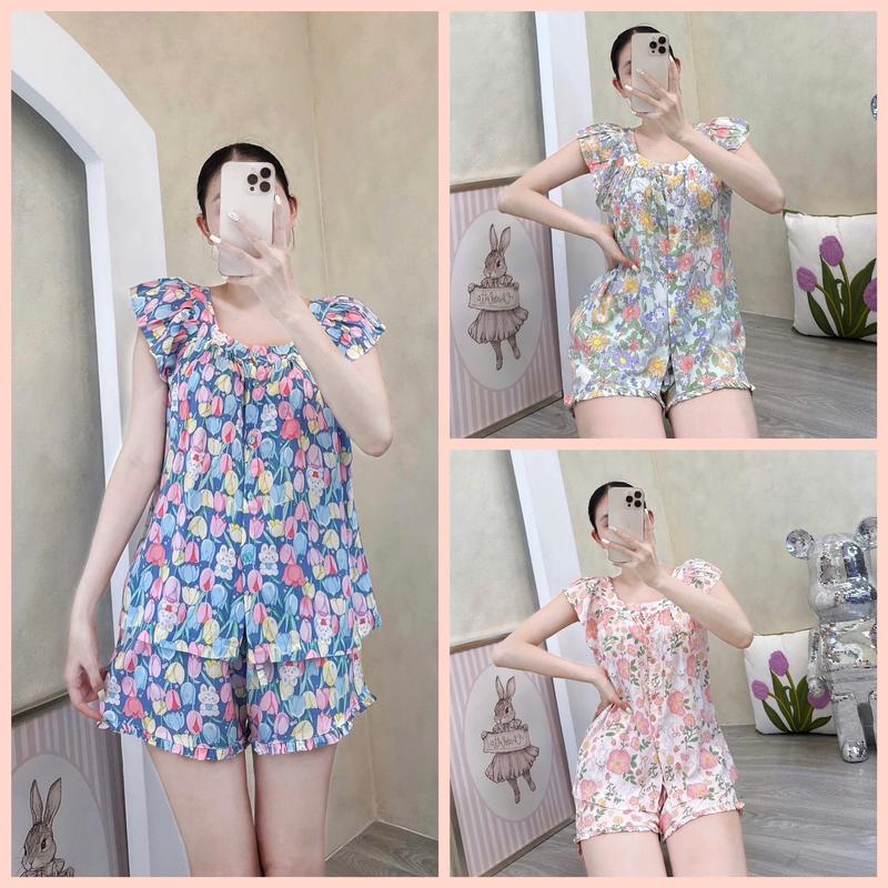 Đồ tole nữ, đồ bộ lanh mặc nhà áo cánh tiên, cổ vuông, quần đùi (43-75kg) cao cấp - SHOP5SAO Women