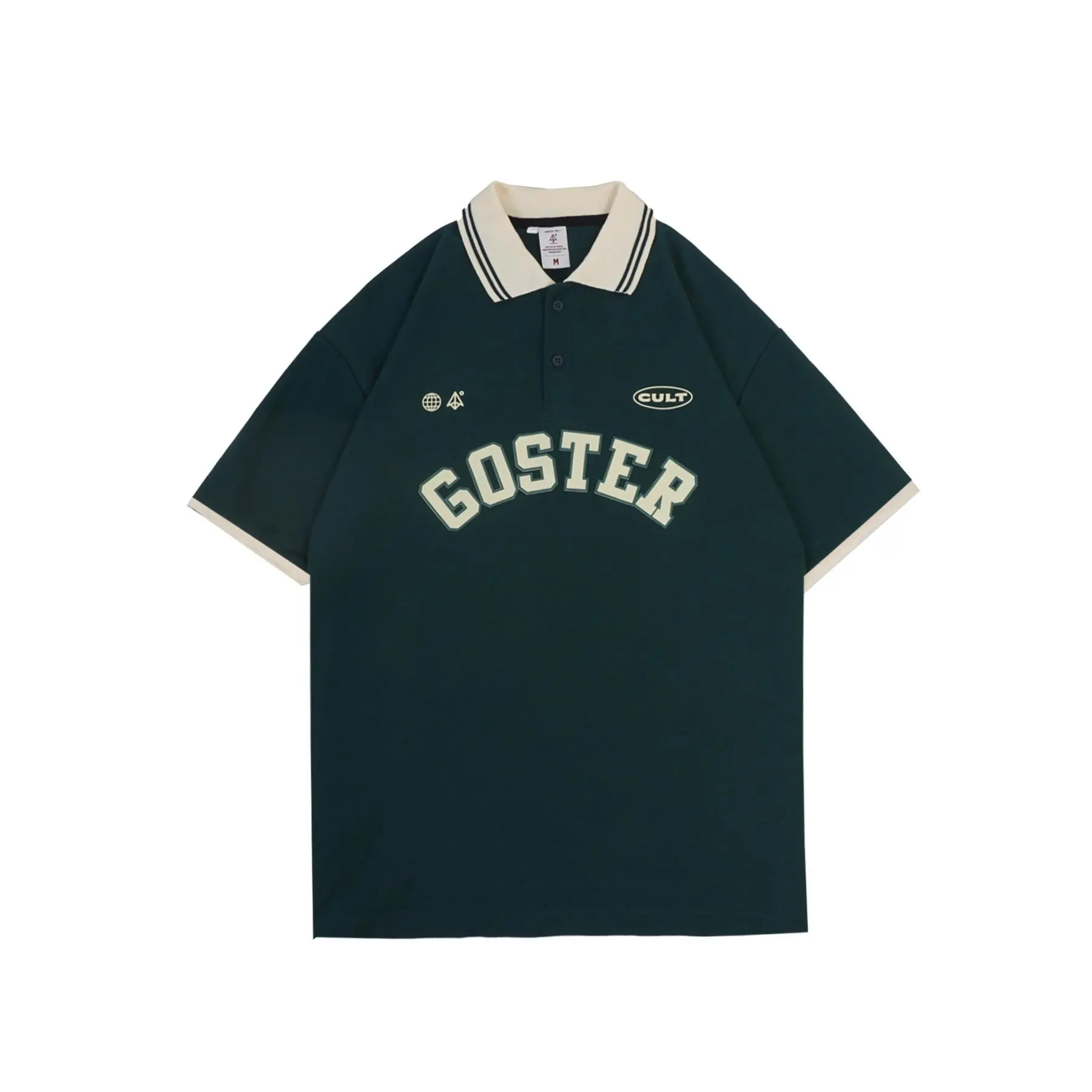 Goster Vintage Short Rugby Polo Shirt - Ridge Green Cream Pria Kaos Pendek Baju Kerah Katun Casual Dewasa Distro Motif