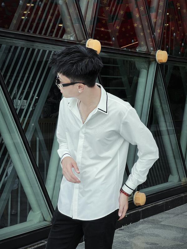 Áo sơ mi nam KATINO vải lụa Thêu Viền Luxury Cổ Chữ V Menswear Shirt