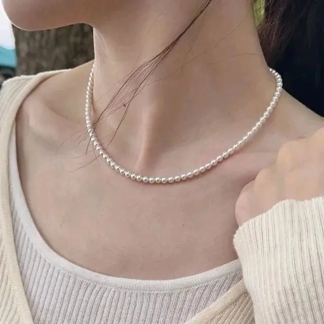 KALUNG MUTIARA KULIT KERANG ASLI PREMIUM 1Baris 4mm (40cm)(Tersedia 6warna)d5