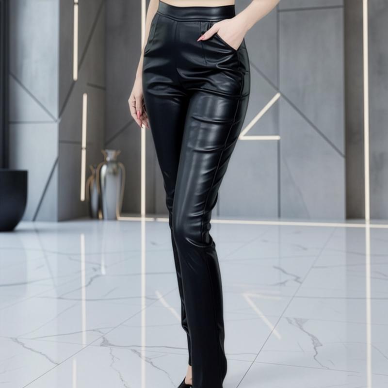 dambody Q02 Quần Da Ôm Dài Ống Ôm Màu Đen - Quần Da Cá Tính Sang Trọng Quyến Rũ