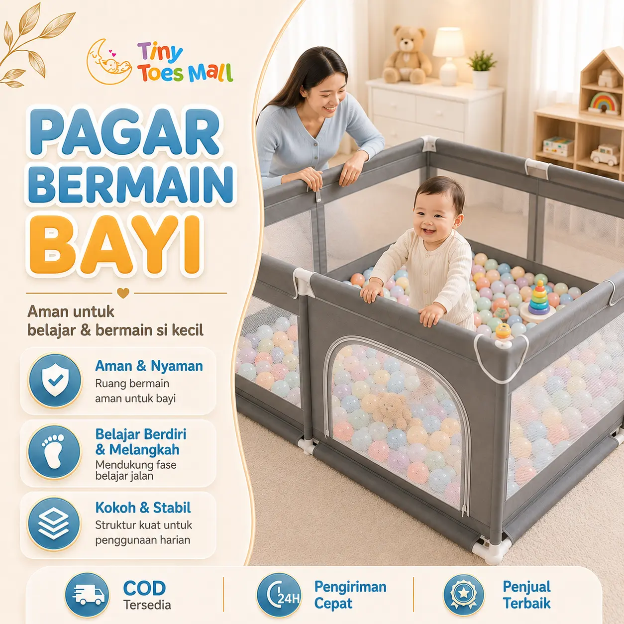 【COD】Baby Playfence Anak-Anak Bayi Boks Pagar Kolam Renang Taman Bermain Bermain Bola Bayi Mandi Pagar Pengaman Anak Playpen Playmat Playpen Boks lateks gratis abu-abu teran120*180 tidak tidak pvc gratis rumah