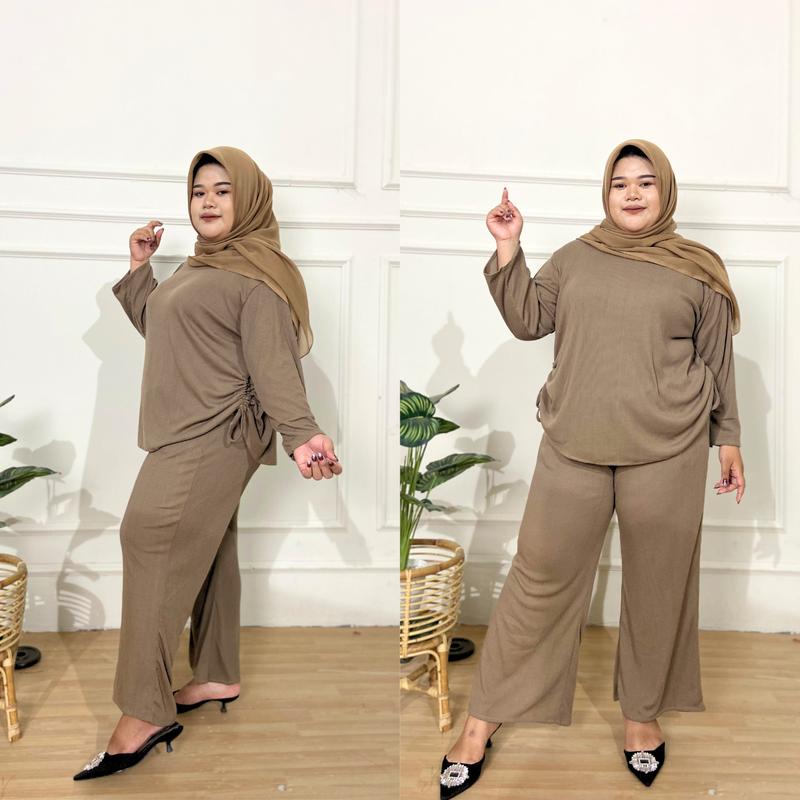 LA - LAURA Set Celana Serut Wanita Rib JUMBO Nyaman dan Melar One Set Wanita Halus Bigsize Setelan Daily terbaru 2