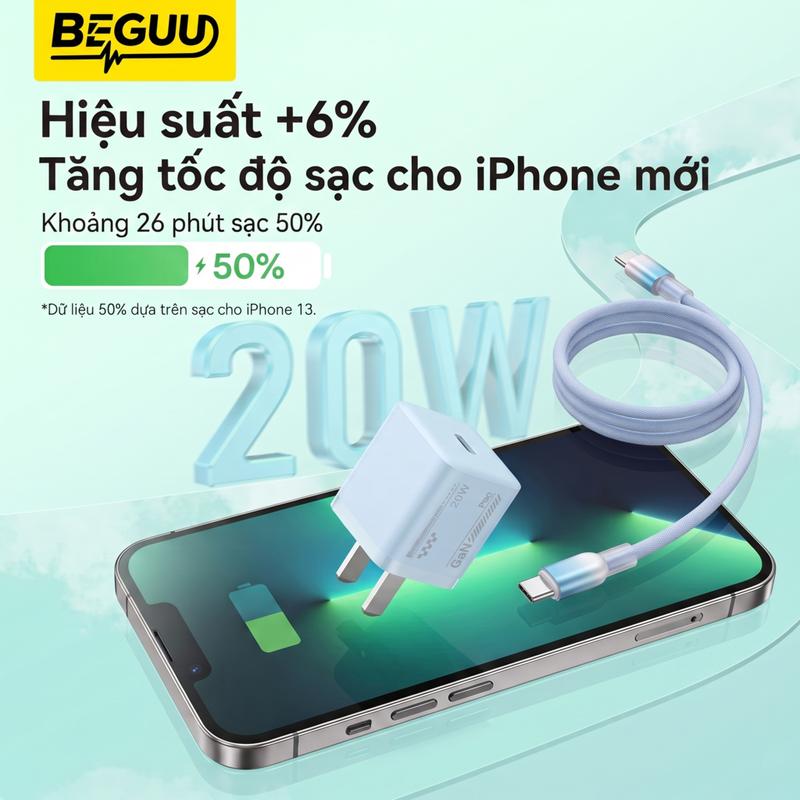 Sạc Nhanh 20W Beguu, Chống Nóng Máy, Nhỏ Gọn Tiện Dụng, Chip GaN Thể Hệ Mới Không Chai Pin