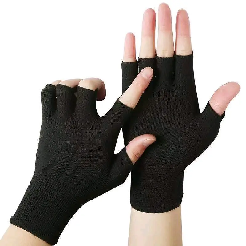 3 Pasang Sarung Tangan Motor Rajut Warna Hitam basis Pria Wanita Woll Hitam Polos Full Jari Buntung |  Sarung Tangan Tak Berjari Cowok Cewek 6