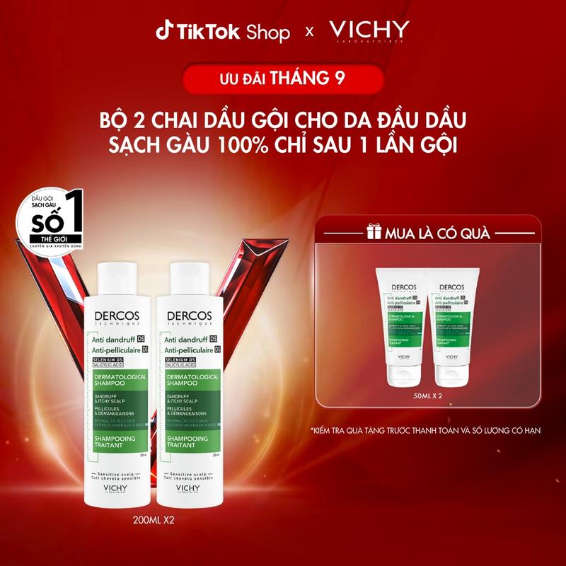 Bộ đôi dầu gội giúp sạch gàu dành cho da đầu dầu & ngứa Vichy Dercos Anti…