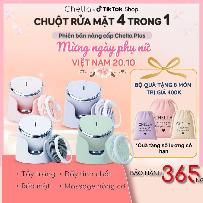 Chuột rửa mặt 4 trong 1 Chella - Máy rửa mặt kiêm tẩy trang đẩy tinh chất và nâng cơ - Bảo hành 365 ngày