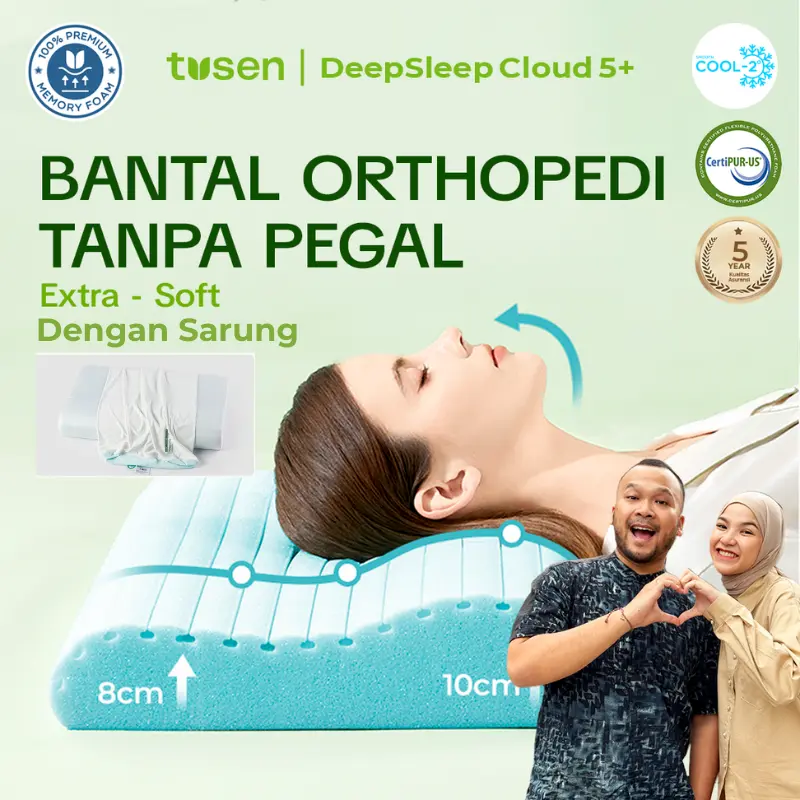 【EKSCLUSIVE YUDHA & MARSHA】TUSEN DeepSleep Cloud 5+ Bantal Memory ARC Extra Soft Pillow Bantal Tidur Orthopedic Kesehatan Premium Quality TUP04