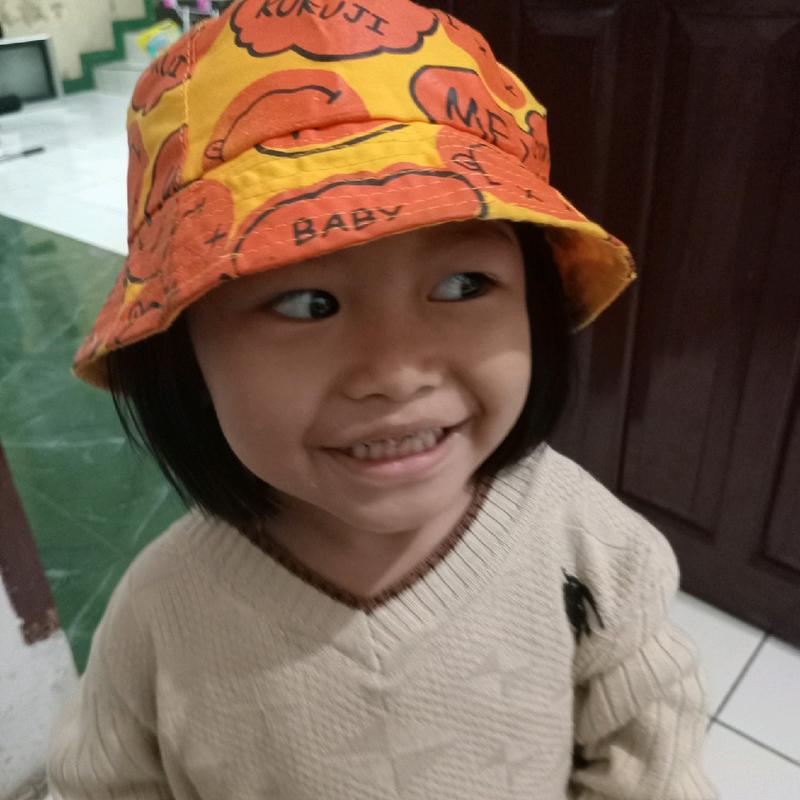 Topi Bucket Anak Lucu Motif Karakter Animasi Motif Garis Simple Bolak Balik perempuan laki laki 3-10tahun 3
