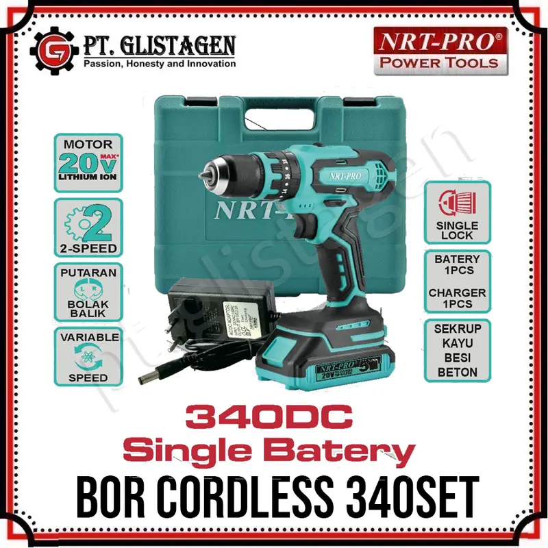 NRT PRO DC-340 Set Mesin Bor Baterai Cordless Drill Bor Tangan Impact Nrt Pro DC 340 Set 7