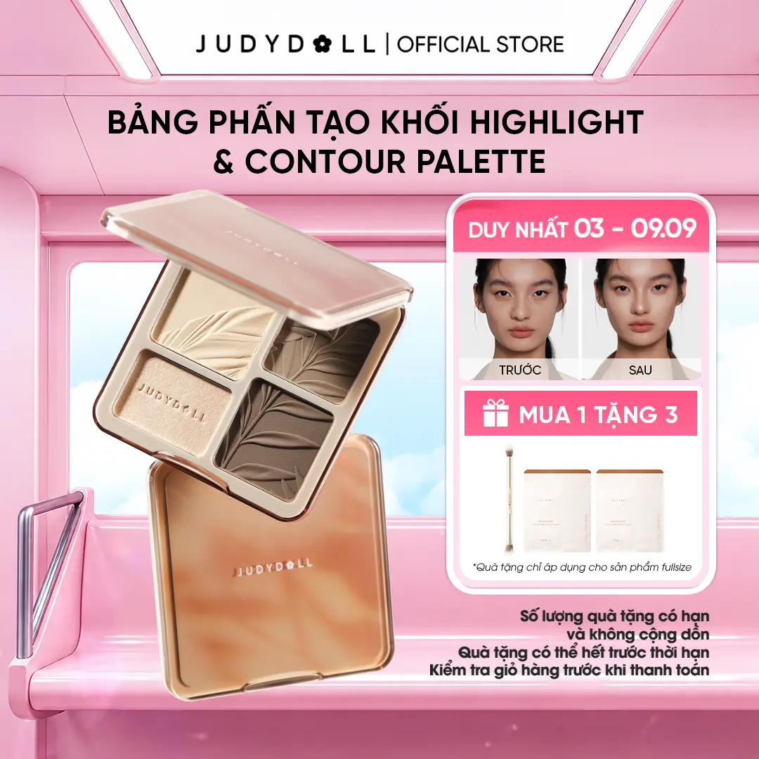 [NEW VERSION] [Phiên bản nâng cấp] JUDYDOLL Bảng phấn tạo khối bắt sáng 4 màu Highlight Contour Palette Mềm mịn Tự nhiên Lâu trôi 9g