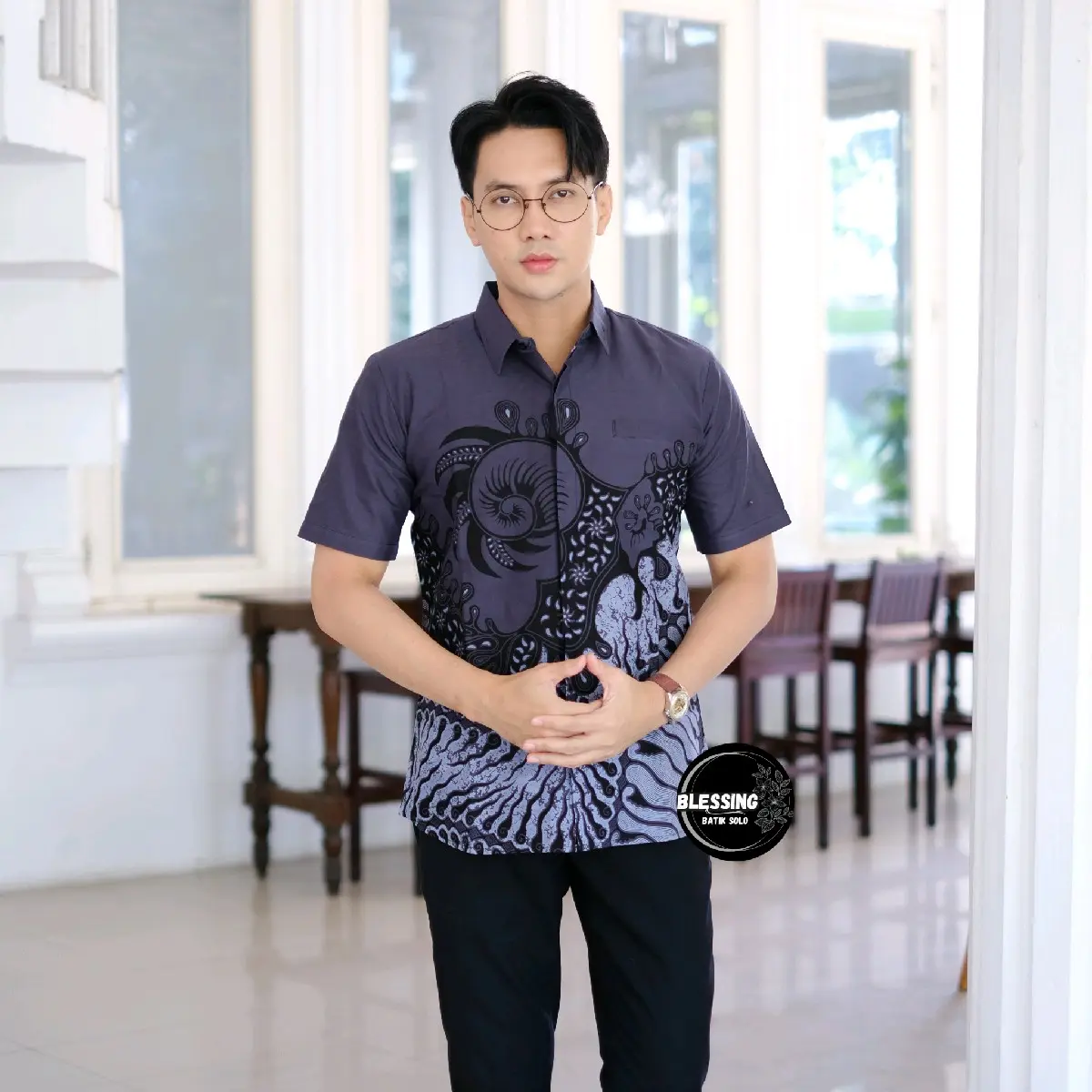 Kemeja batik pria slimfit premium MOTIF SARDEWO abu,bahan katun lapis furing halus kemeja lengan pendek Cowok Nyaman Hem Atasan by blessing batik solo