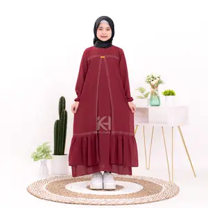 Fatena kids gamis anak usia 5-13tahun / gamis anak terlaris / gamis anak terbaru / gamis ceruty anak/gamis anak modern 2026 baju cantik muslim panjang syari dress tanggung wanita lebaran renda Khimar Remaja Kondangan Ibu Kerudung