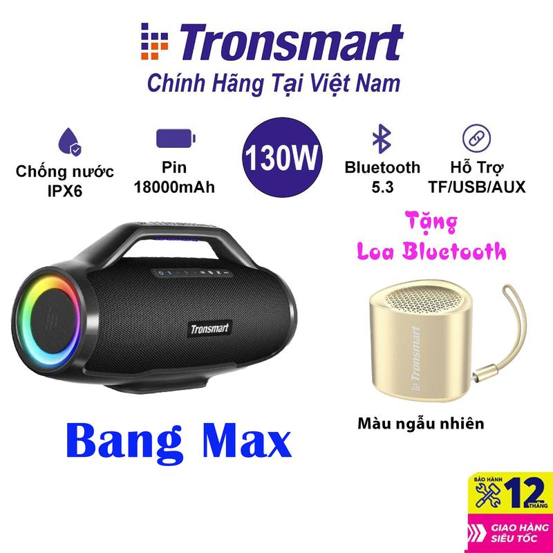 [Tặng Loa] Loa Tronsmart Bang Max 130W, Kết nối Bluetooth Không Dây Wireless 5.3, Có 6 Củ Loa Chất Âm Nghe Nhạc 3 Đường tiếng, Cổng kết nối Micro, Cổng kết nối Guitar, 24H Nghe Nhạc  - Bảo hành chính hãng 12 tháng