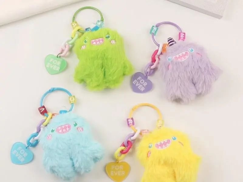 Aksesoris Gantungan Kunci Tas Bentuk Boneka Monster Bulu Plush Doll Pendant Keychain Pastel Import Lucu