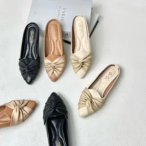 Sandal Wanita Bustong Sol Karet Flat Shoes Hak 1cm Yume Houndstooth Polka Dot - Kerja, Cewek, Sendal Hitam