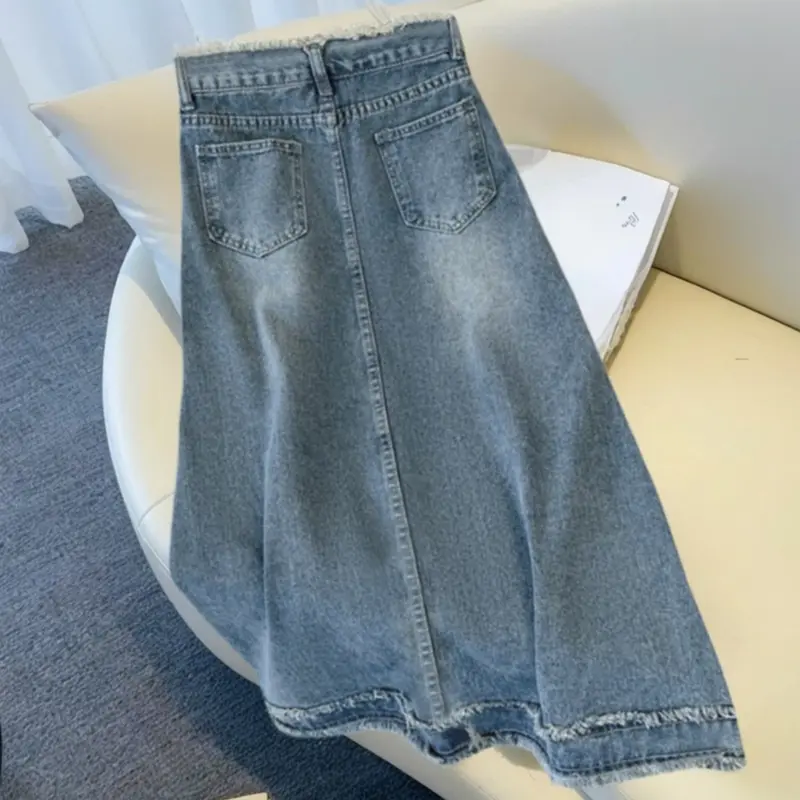 【meissi.id】Rok Jeans Bigsize Jumbo Rok Jeans Panjang Wanita Skirt Denim Midi A Line Highwaist Rok Jeans Korean Style Outfit Wanita Kekinian 1