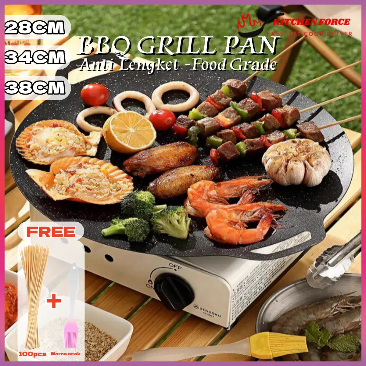 [KCF]Grill Pan Anti Lengket Panggangan 34cm Wajan Pemanggang COD Omicko 28cm 34cm 38cm alat baja Kitchenware pan grill pan  Burger Besi alat dapur unik alat dapur cuci gudang serba 10 ribu stainless steel deep fry  Teflon Panci siap
