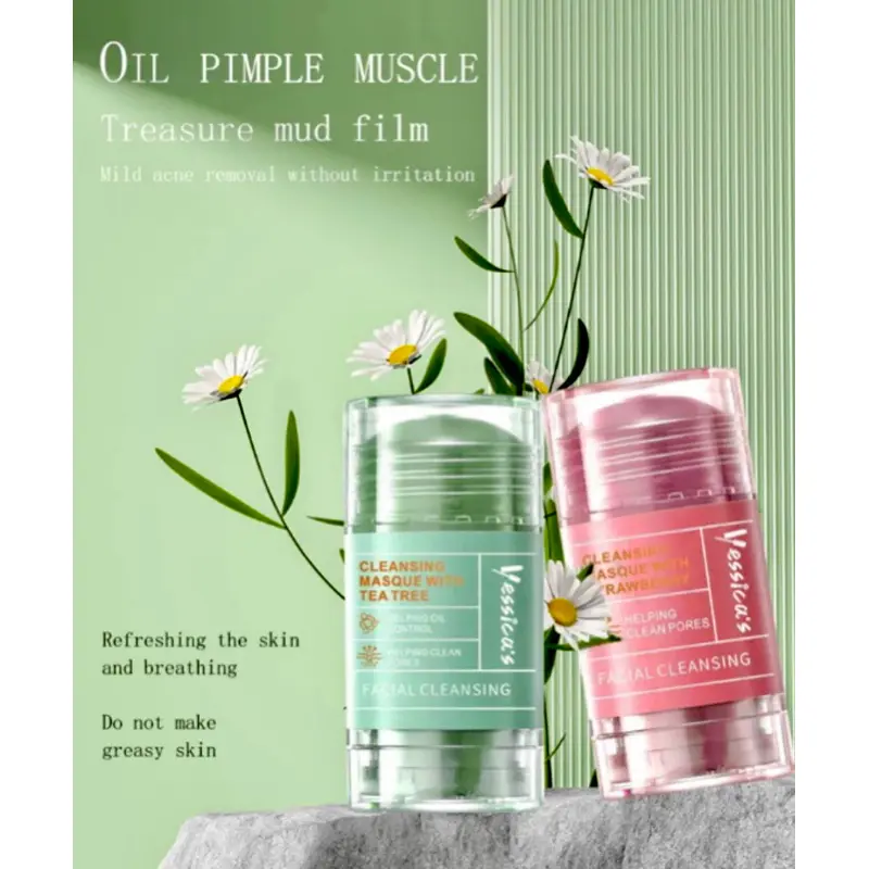 READY LANGSUNG KIRIM FYC Yessica's Tea Tree (ijo) & Strawberry (pink) Anti Pores & Acne Clay Stick Mask-50gr