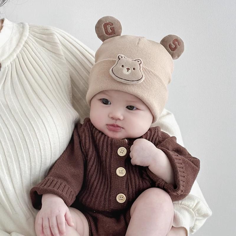 Mũ Trẻ Sơ Sinh Thiết Kế Hình Gấu Dễ Thương, Dệt Kim, Ấm Áp Mùa Đông, Mũ Len Cho Bé Trai Và Bé Gái Trẻ Sơ Sinh, Mũ Thai Nhi Bằng Bông Mềm Mại Thoải Mái