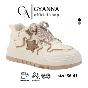 GYANNA Sepatu Wanita Korea Asli Import D3524 Hitam Beige Size 36-41 Anti Slip Free Box Casual Sneakers Kulit Karet Sintetis Quality Terbaik
