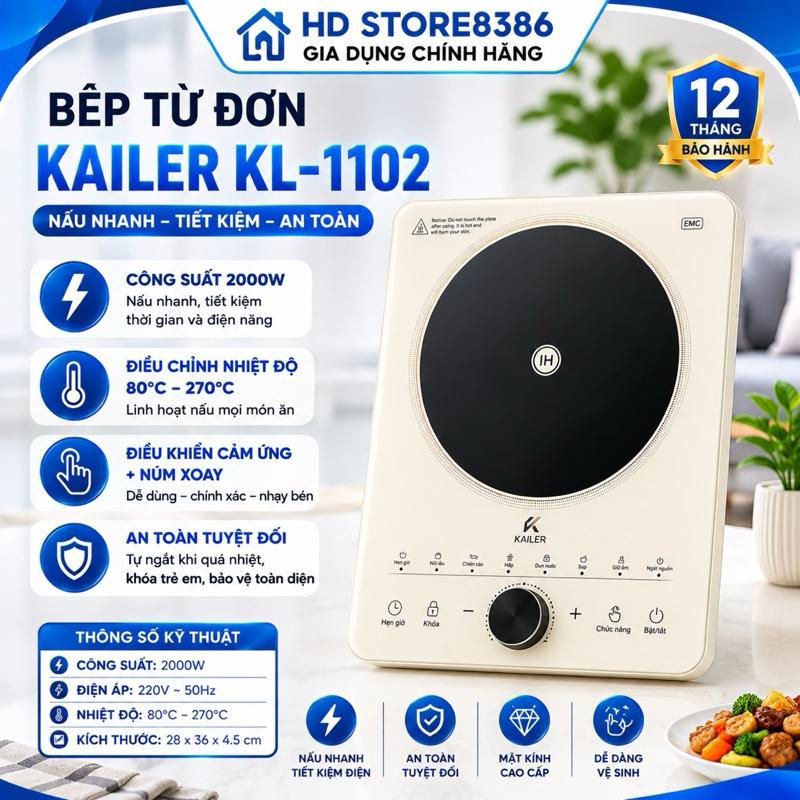 Bếp từ KAILER dày dặn công suất 2000W tiết kiện điện dễ sử dụng