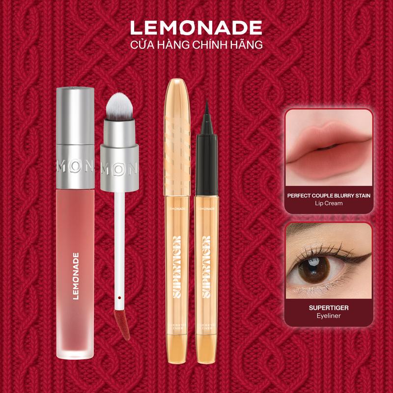  Combo 01 Son bùn ẩm mờ mịn lâu trôi Lemonade Perfect Couple Blurry Stain Lip Cream 3.5g và 01 Bút kẻ mắt dạng nước Lemonade SuperTiger 1g 