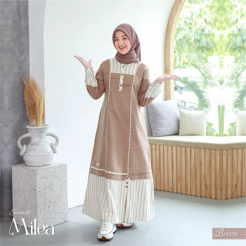 Rauna Pride Baju Keluarga Muslim Sarimbit Milea Brown Rauna Collection Set Gamis Koko Muslim Baju Couple Keluarga Muslim Setelan Keluarga Lebaran 4