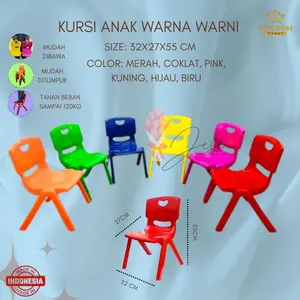 Kursi Anak Warna Warni Asli Furniture Bangku Plastik Premium Quality 32x27x55cm Tahan Beban 120kg Made in Indonesia Biru Orange Pink Hijau Kuning Merah