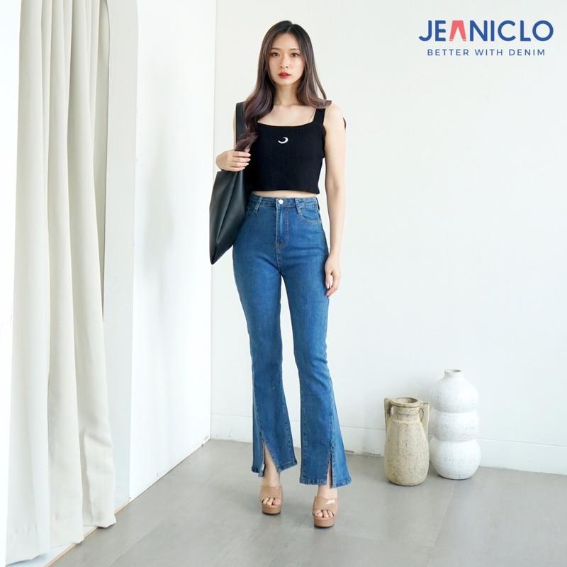 JEANICLO - CUTBRAY JEANS JN015 Cewek | Celana Panjang Cutbray Fit And Flare Mermaid Jeans Belah Tengah Wanita Highwaist Bahan Denim Stretch Premium 0