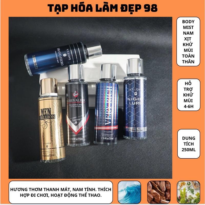 BODY MIST CHO NAM CHAI LỚN 250ML XỊT KHỬ MÙI TOÀN THÂN THƠM THANH MÁT DỊU NHẸ NAM TÍNH LƯU HƯƠNG LÂU