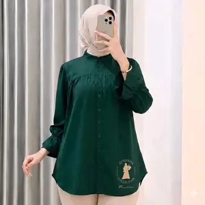 ALYSSA BLOUSE KEMEJA WANITA RAYON TWILL MODEL KEKINIAN BLOUSE TERBARU BUSUI FRIENDLY DENGAN AKSEN KERUT DAN TANGAN TEROMPET