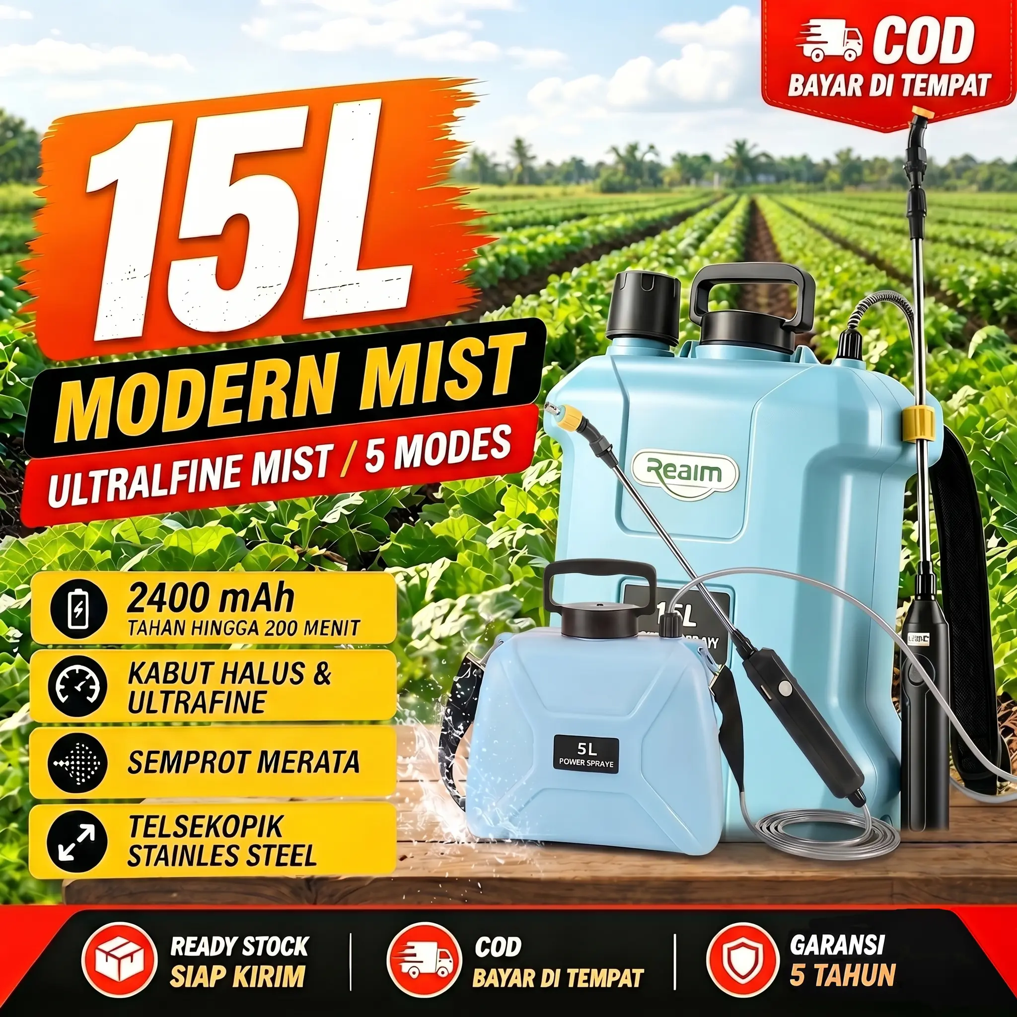 Semprotan Elektrik Sprayer Shoulder Type 5/8/13/15 Liter Sprayer elektrik Semprotan hama Semprotan elektrik otomatis sprayer teleskopic atur panjangnya untuk kapasitas tangki 5/8/13/15 liter - Tabung 8L + Spray