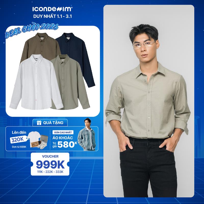  Áo Sơ Mi Linen Nam Tay Dài ICONDENIM Coastal Breeze Form Regular SMID0277 