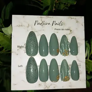 Kuku palsu 3D Mermaid press on nails handmade Free Lem Gel & 1 paket Toolkit