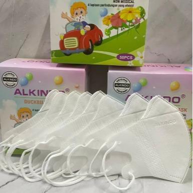 Masker Duckbill Anak Alkindo isi 50 Warna putih Berlogo Merek Alkindo Berkualitas 3ply Nyaman Pakai 2