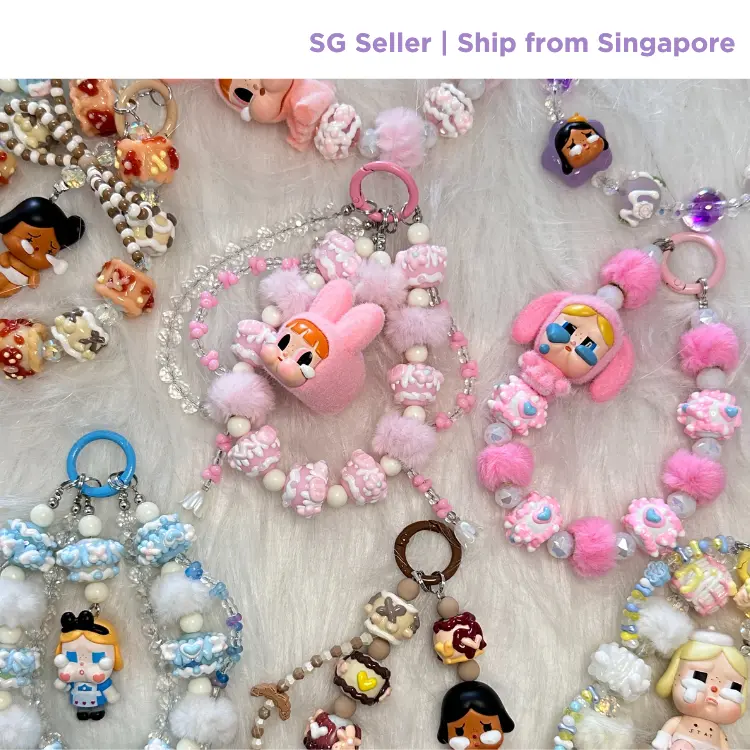 Crybaby Popmart Detachable Handphone Strap / Phone Chain / Bag Charm made with Handpainted Beads