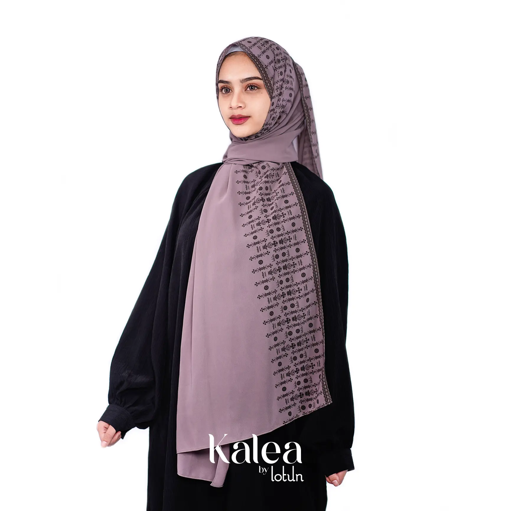 Lotun Kalea Series - Hijab Pashmina Printing Motif Etnik Material Ceruty Premium 195x74cm - Taupe
