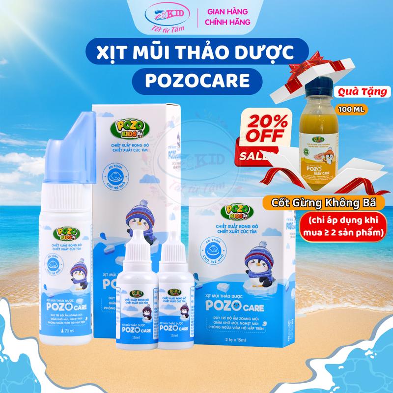 Nhỏ Mũi Điều Hòa - Nhỏ Mũi Rong Đỏ - POZOKIDS - Xịt Mũi Thảo Dược POZOCARE - Chiết Xuất Rong Đỏ và Cúc Tím - Duy Trì Độ Ẩm Xoang Mũi - Giảm Khô Mũi Nghẹt Mũi - Phòng Ngừa Viêm Hô Hâp Trên.