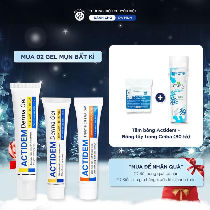   MUA 2 TUÝP TẶNG BÔNG TẨY TRANG + TĂM BÔNG  Gel mụn Actidem Derma Gel   Actidem Derma Extra Gel giúp giảm thâm mụn 18   40 gram ADS Làm Đẹp Da Skincare 