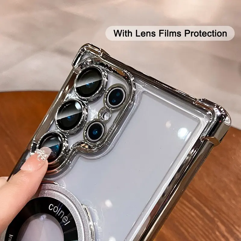 CrashStar Lipat Magnetic Bracket Airbag Anti-fall Phone Case For Samsung Galaxy S25 Ultra S25+ S24 Ultra S23 FE S22 Plus + A55 A35 A25 A15 A16 A54 A34 A24 A53 5G Wireless Charging Phone Casing Transparent Shockproof Phone Cover With Lens Films Protection 4