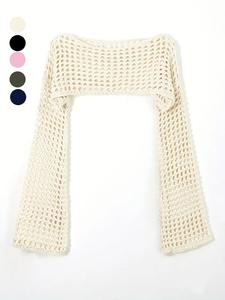 Cover up súper corto liso con mangas con volante y calado para mujer, top de punto de manga larga y cuello bote para uso diario, ropa de otoño para damas