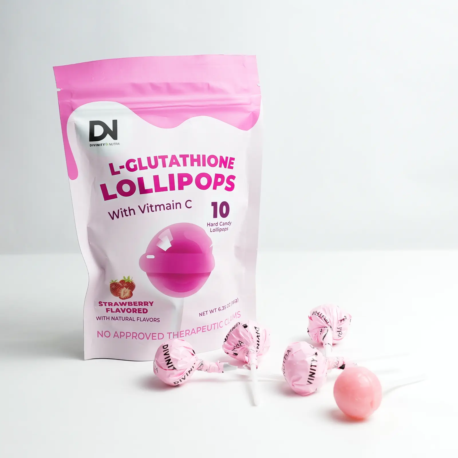 Divinity Nutra Glutathione Lollipops Vitamin C glow skin whitening ,500mg  Hydrolyzed Collagen Peptides