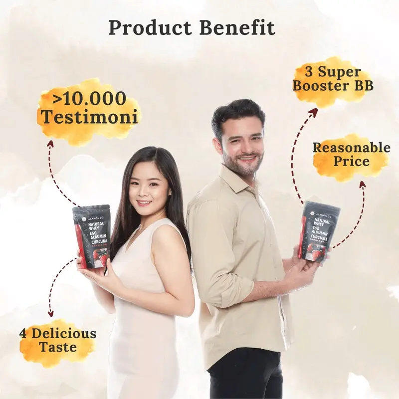 ALAMON GO GAIN Kombinasi Whey, Egg Albumin, Curcuma. 200 gram Pria Dan Wanita, Susu Protein 2