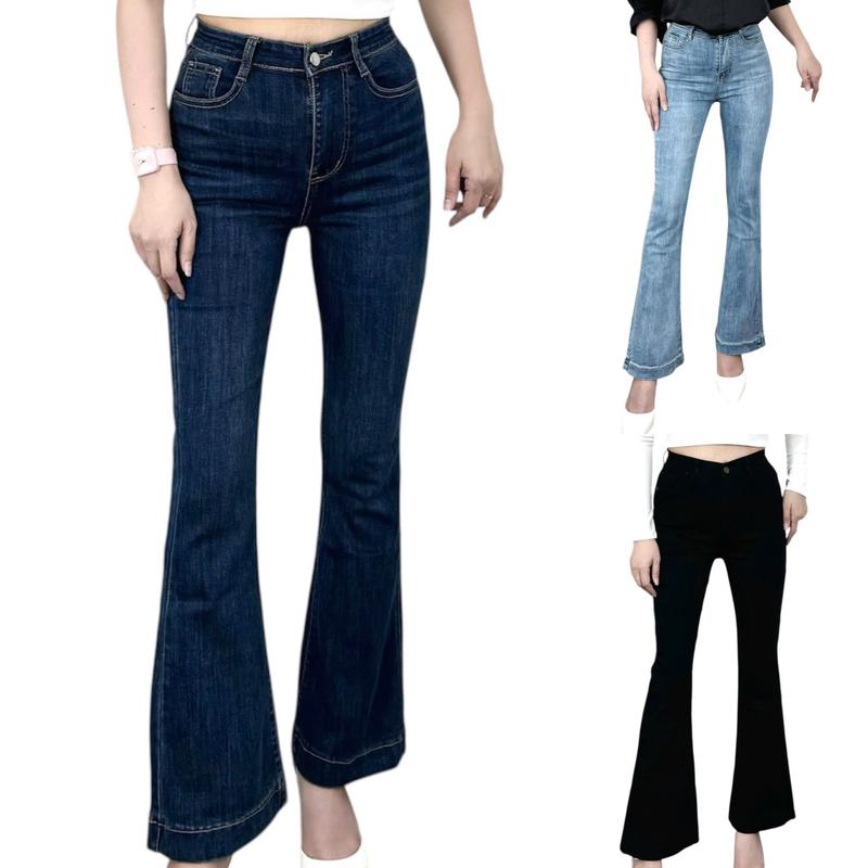  XẢ KHO-Quần Jeans Ôm Nữ Ống Loe Co Giãn Lưng Cao Lai Cuộn 3 Phân Pants Pants 