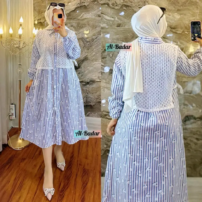 BISA/COD MIDI DRESS TERBARU BAHAN KATUN MIX BROKAT MODEL KANCING AKTIF BUSUI FRENDLY MIDI DRESS VIRAL 0